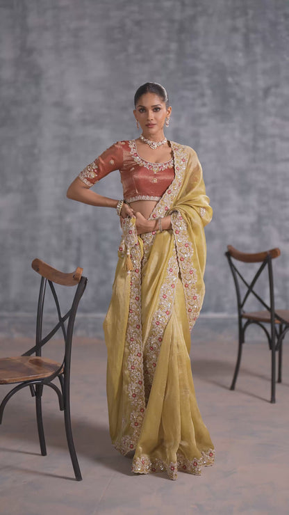 Musturd Satin Silk Saree