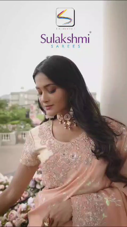 Peach With Ranbow Jari Half n Half Saree