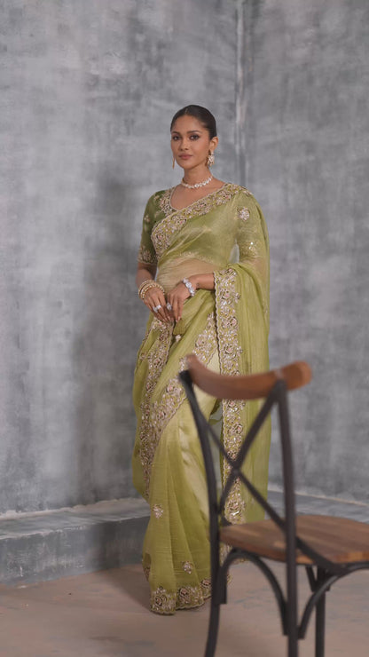 Pista Tissue Silk Saree
