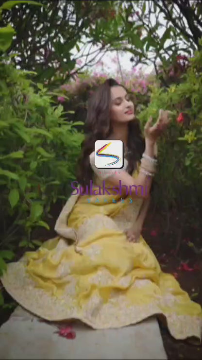 Yellow Pure Viscose Tissue Silk Saree