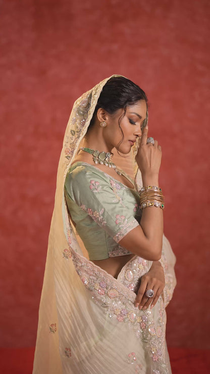 Pista Gold Coating Silk Saree