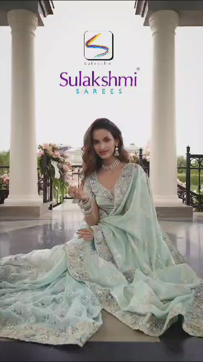 Aqua Blue Half n Half Saree