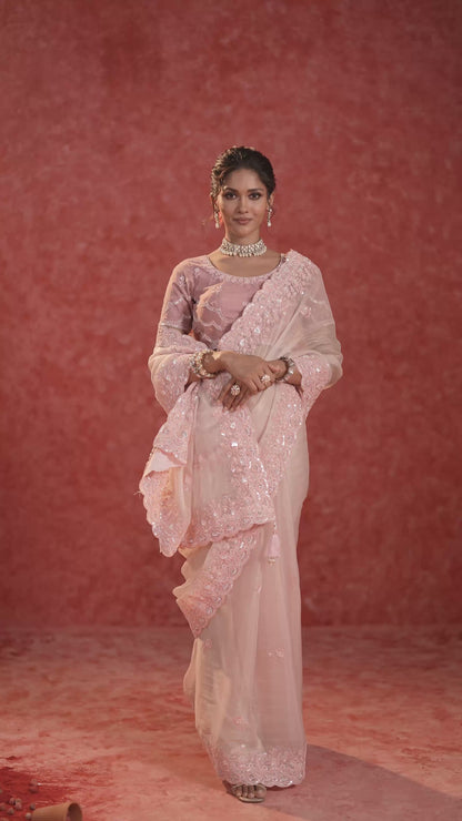 Baby Pink Tissue Silk Saree