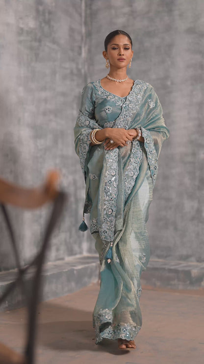 Sky Blue Tissue Silk Saree