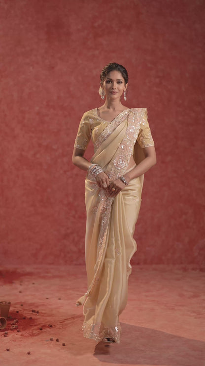 Yellow Satin Silk Saree