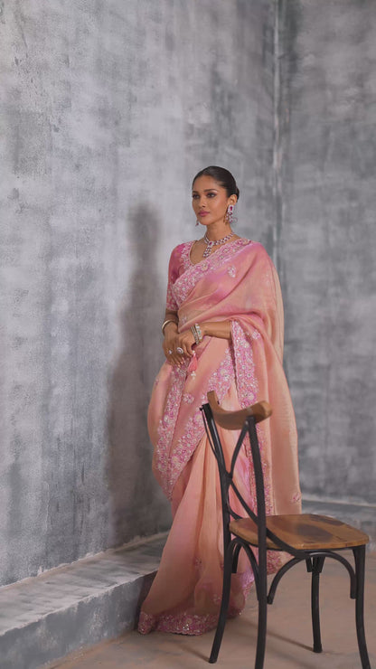 Pink Tissue Sik Saree