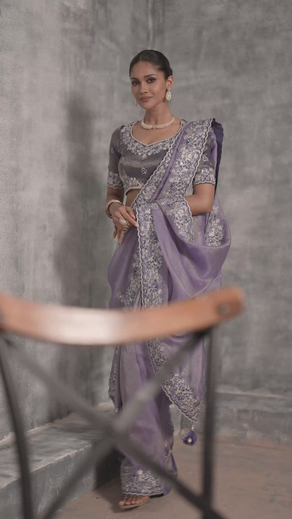 Blue Zari Satin Silk Saree