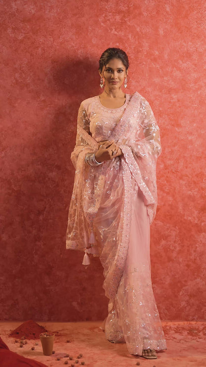 Pink Nett Saree