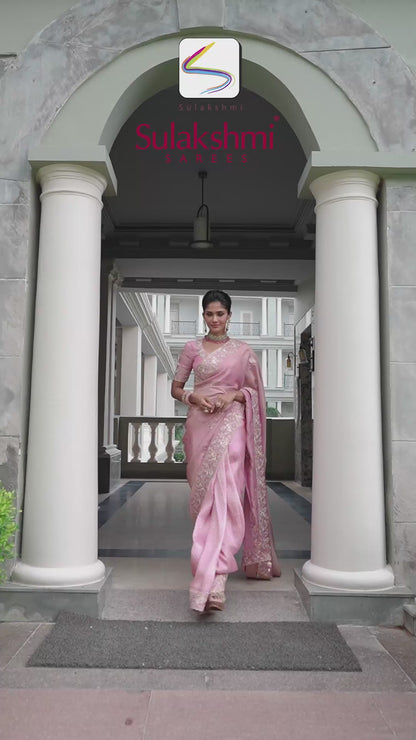 Pink Half n Half Pure Baranasi Silk Saree