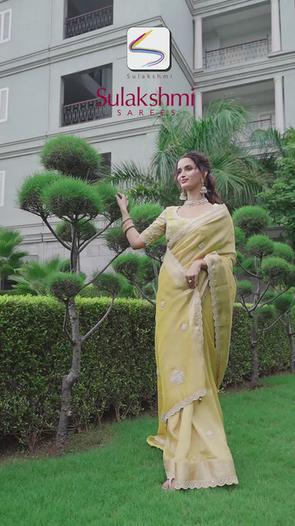 Yellow Banarasi Crush Saree