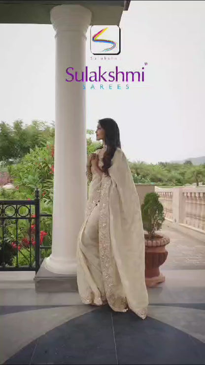 Beige Pure Viscose Silk Saree