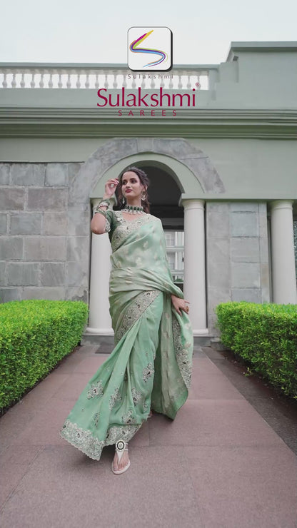 Pure Viscose Sea Green Silk Saree